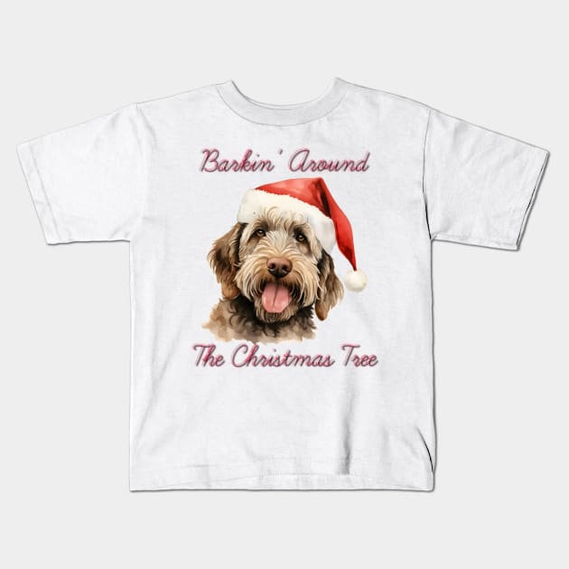 Christmas Labradoodle Dog in Santa Hat Kids T-Shirt by Pawsitive Curios